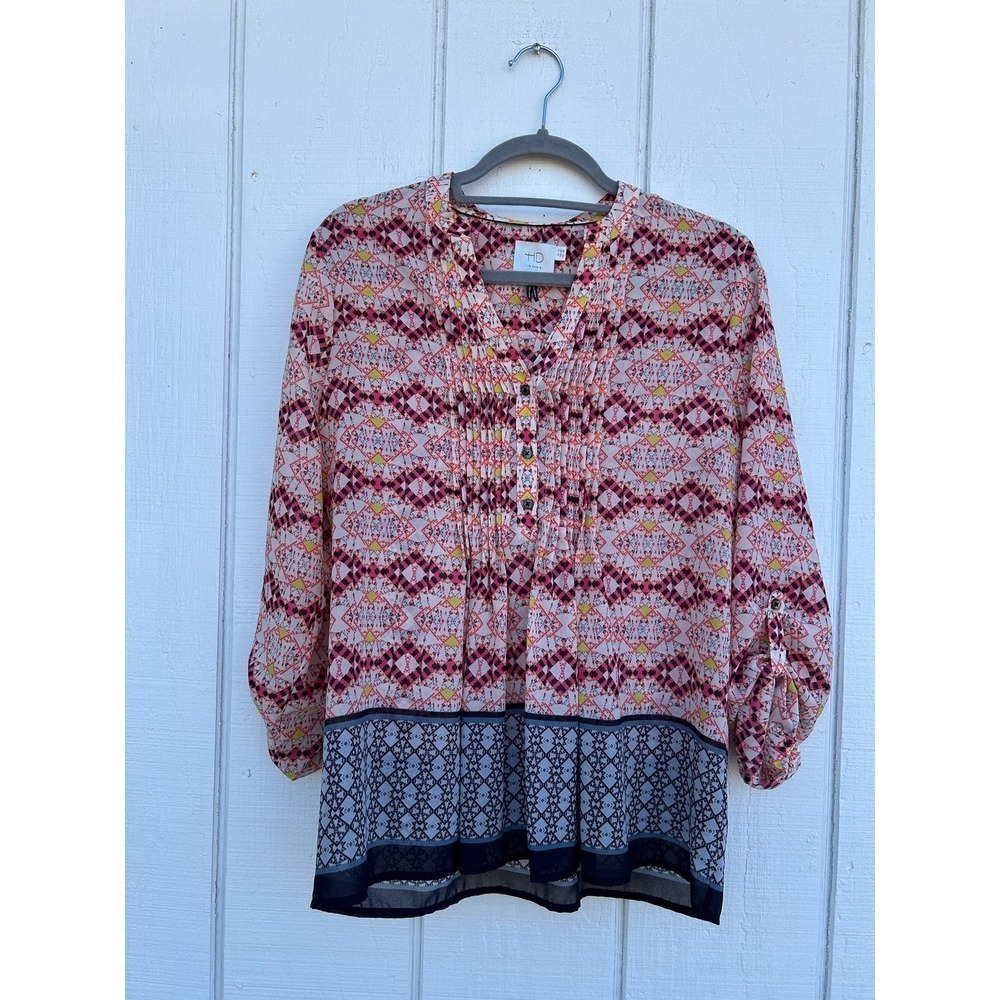 HD in Paris Multi Pattern Tunic Top,‎ Boho Print, Size 6